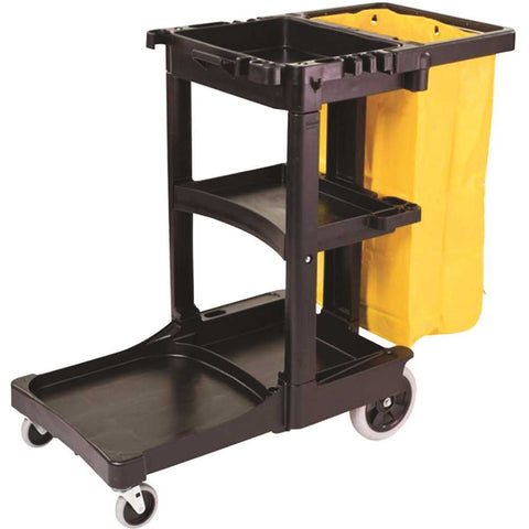 RCP617388BK Rubbermaid Commercial Products Plastic Cleaning Cart with Zippered Yellow Vinyl Bag